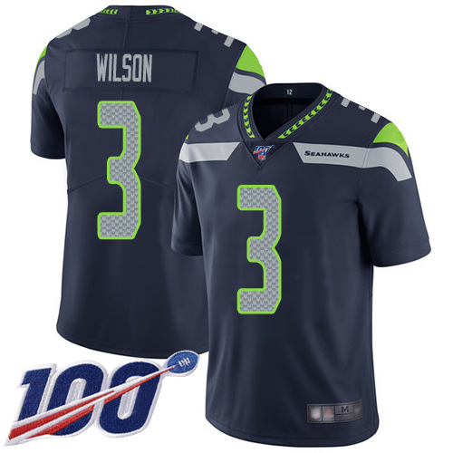 Seattle Seahawks Limited Navy Blue Men Russell Wilson Home Jersey NFL Football #3 100th Season Vapor Untouchable->youth nfl jersey->Youth Jersey